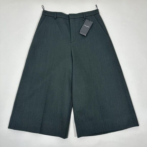Saint Laurent YSL F40 US 8 Wide Leg Wool Culottes High Rise Dark Green NWT $1390 - Picture 4 of 12